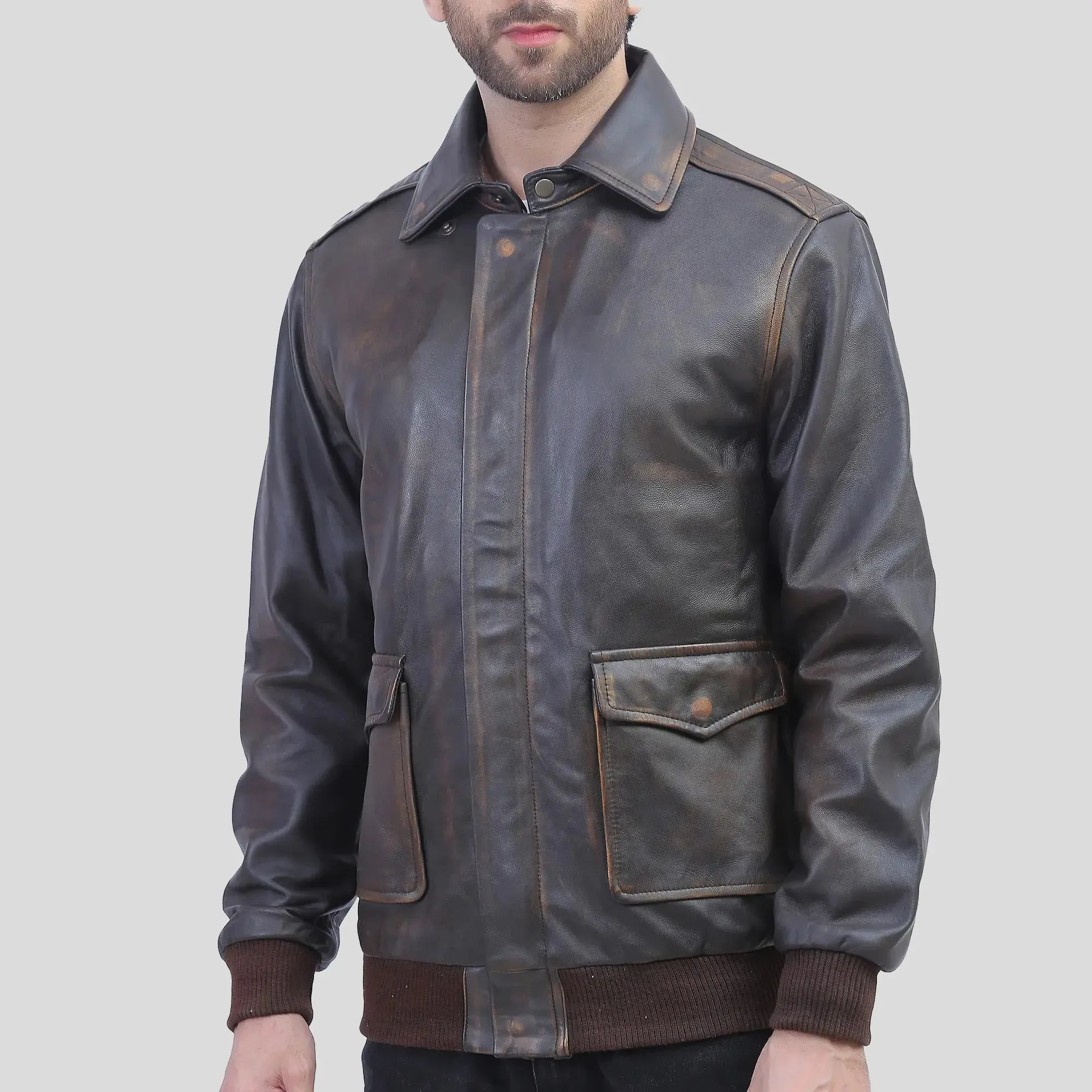 Air Force A2 Leather Flight Bomber Jacket for Men