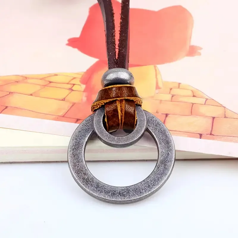 Alloy Circle Pendant Necklace on Leather only at Bling & Bloom's Boutique