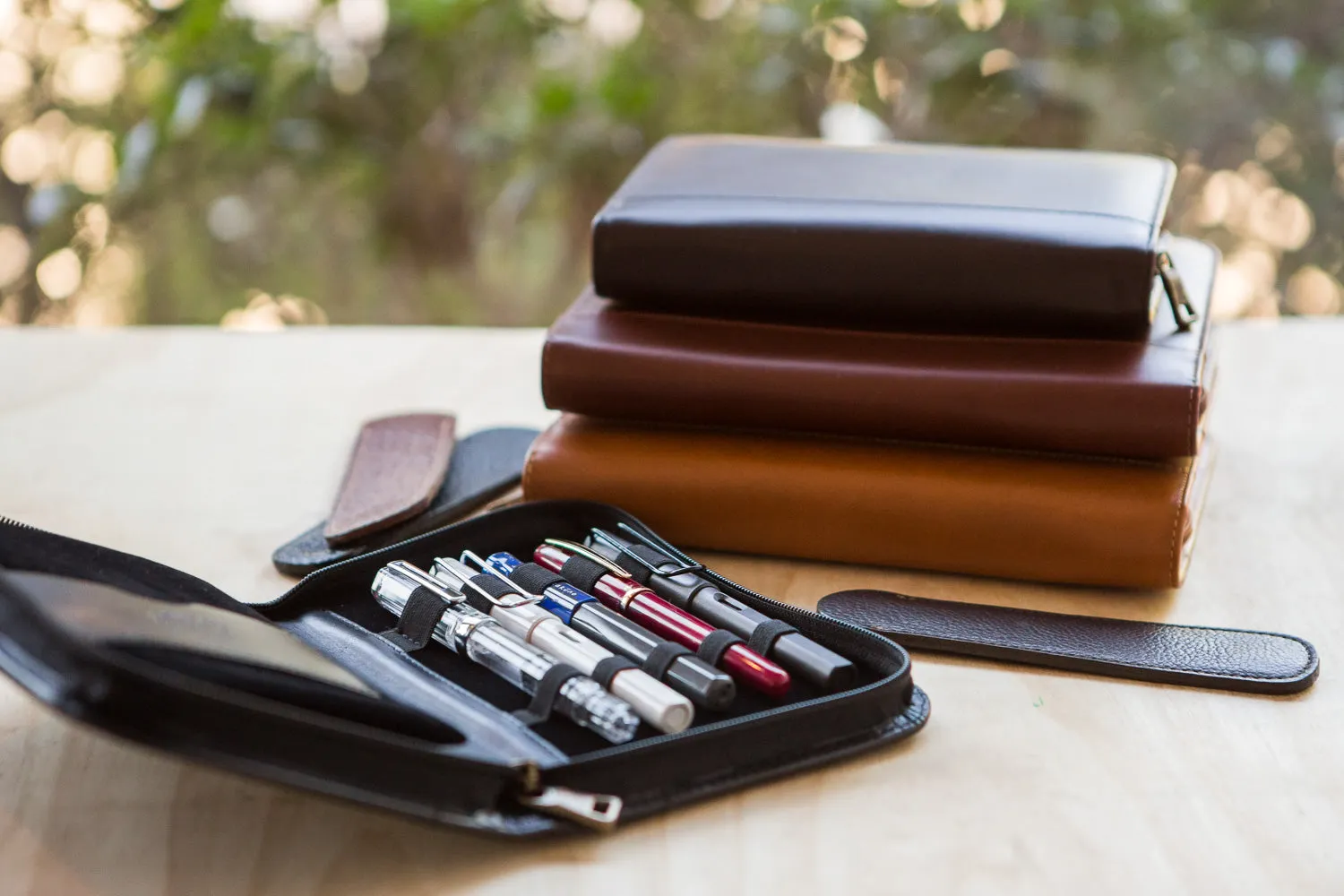 Aston Leather 20 Slot Pen Case - Cognac