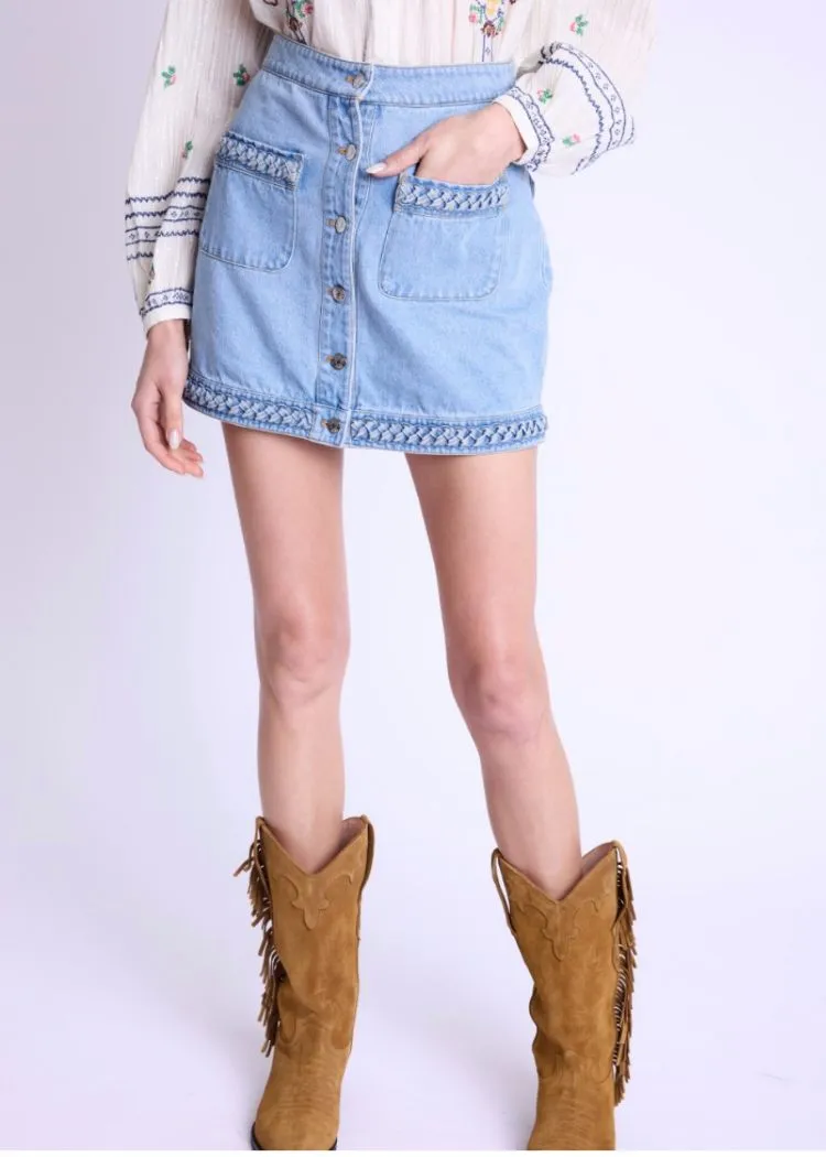 Berenice Janice Short denim skirt with woven pockets