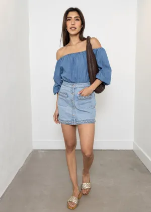 Berenice Janice Short denim skirt with woven pockets