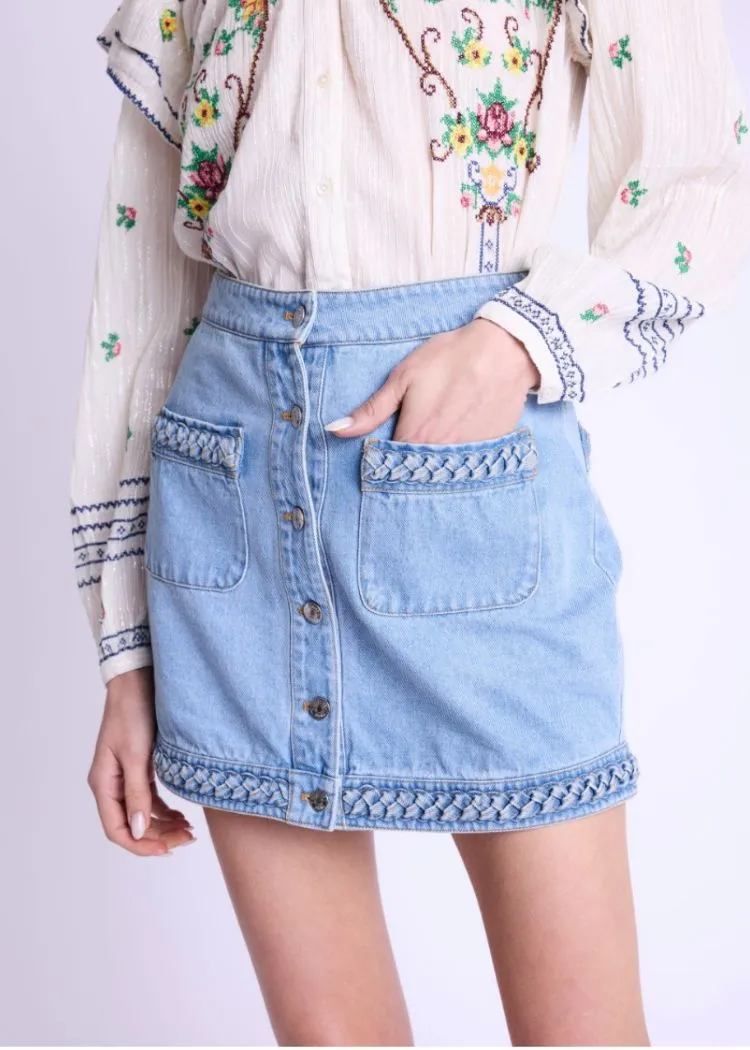 Berenice Janice Short denim skirt with woven pockets