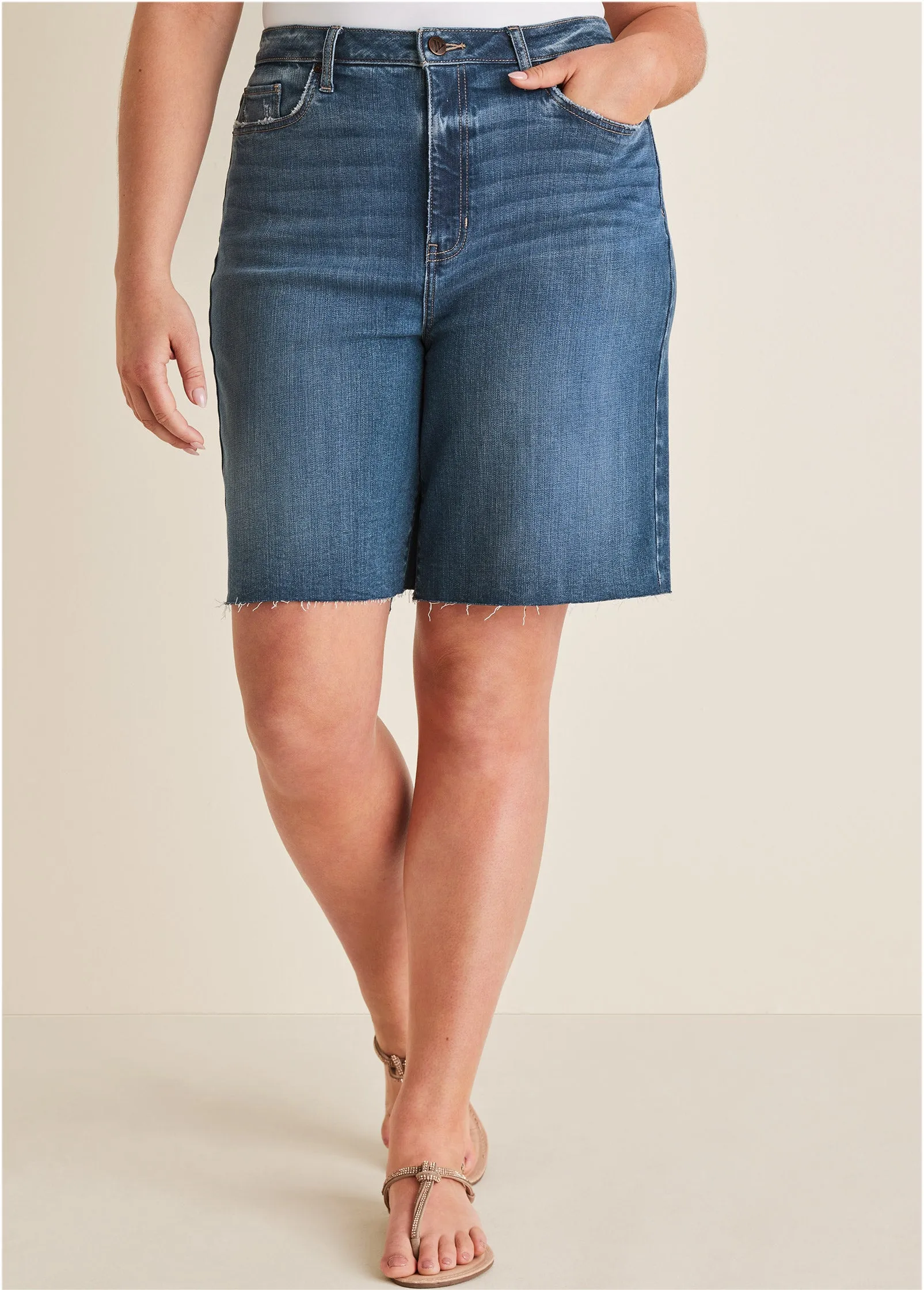 Brooke Denim Bermuda Shorts - Medium Wash