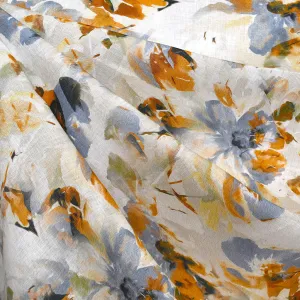 Brushstroke Floral Digital Print Linen Shirting Rust/Denim