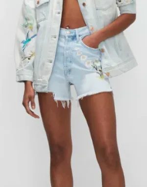 Cut off embroidered shorts