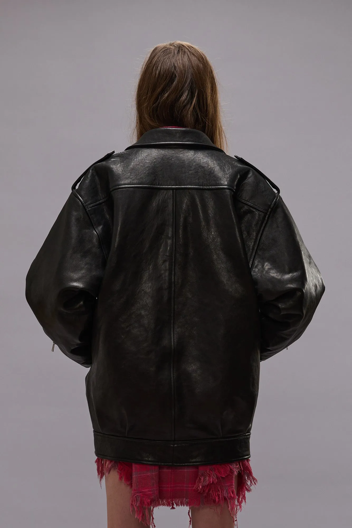 ELONGATED MOTORCYCLE JACKET - BLACK