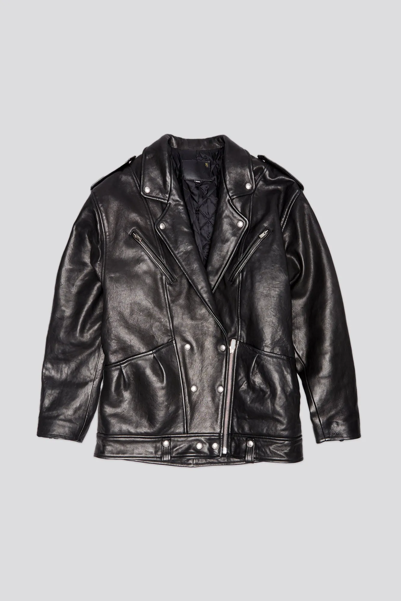 ELONGATED MOTORCYCLE JACKET - BLACK