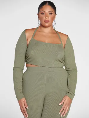 Jade Ribbed Knit Shrug and Tank Top Set