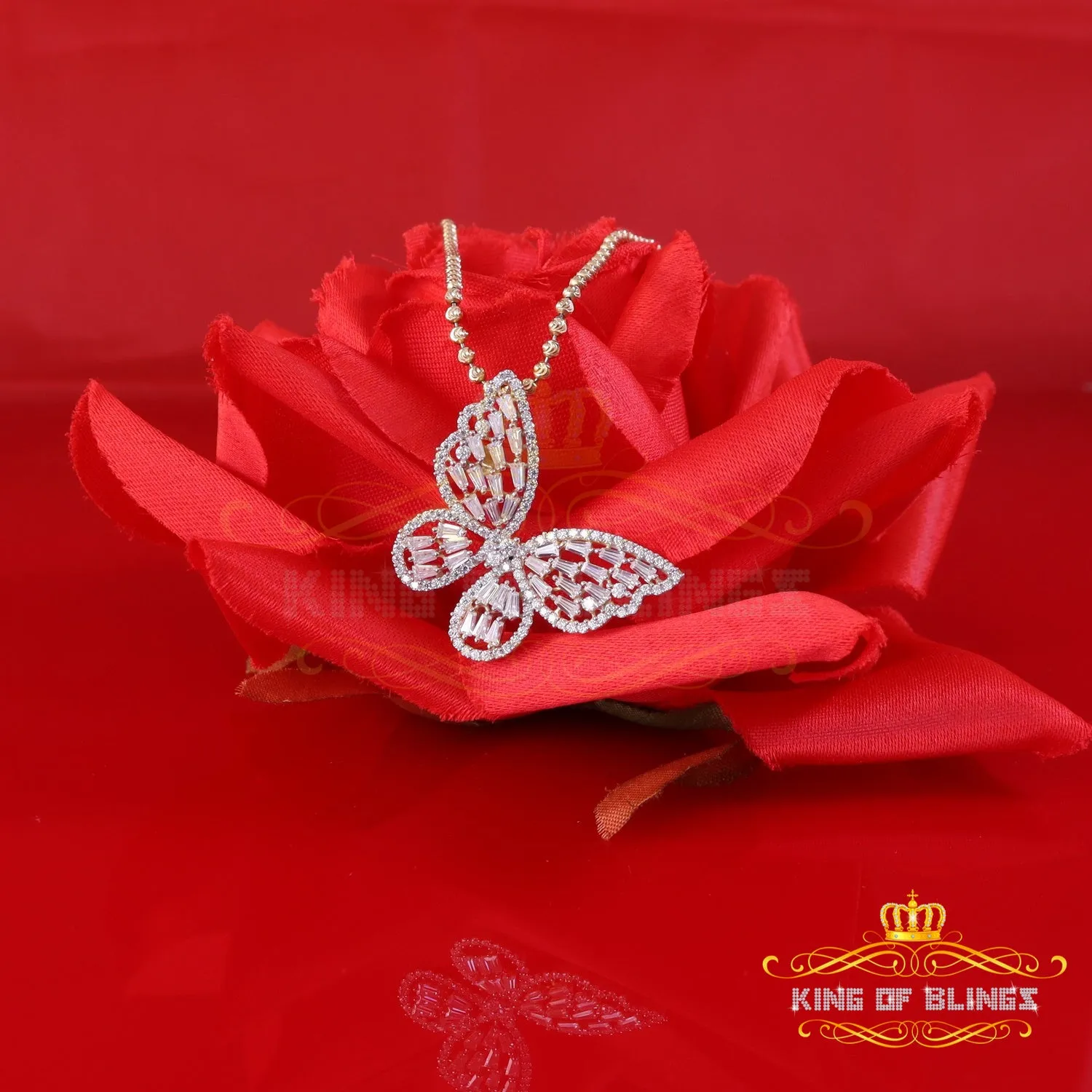 King Of Bling's Men's/Womens 925 Silver Yellow 1.75ct VVS 'D' Moissanite Butterfly Pendant