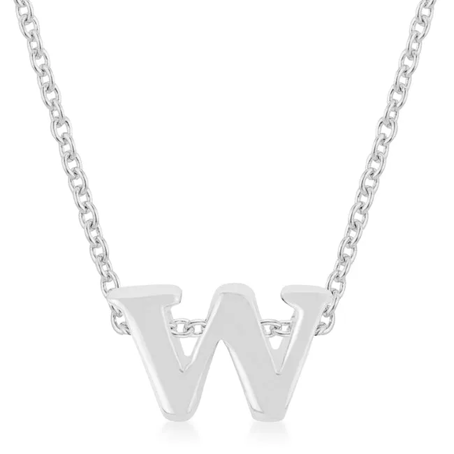 LOVCIA Rhodium Shiny Initial 'W' Necklace with Lead-Free Brass