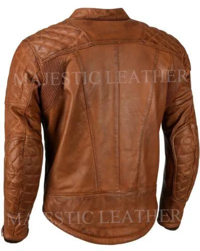 Mens Biker Classic Diamond Motorcycle Antique Brown Vintage Leather Jacket