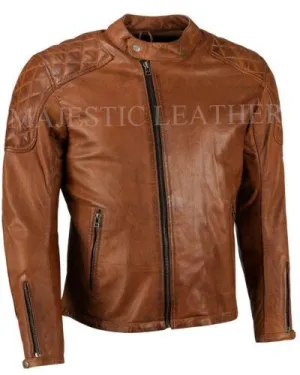 Mens Biker Classic Diamond Motorcycle Antique Brown Vintage Leather Jacket