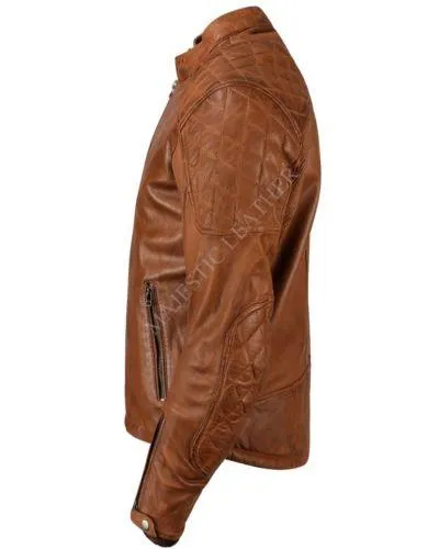 Mens Biker Classic Diamond Motorcycle Antique Brown Vintage Leather Jacket