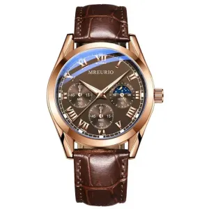 Men's Leather Strap Quartz Watch