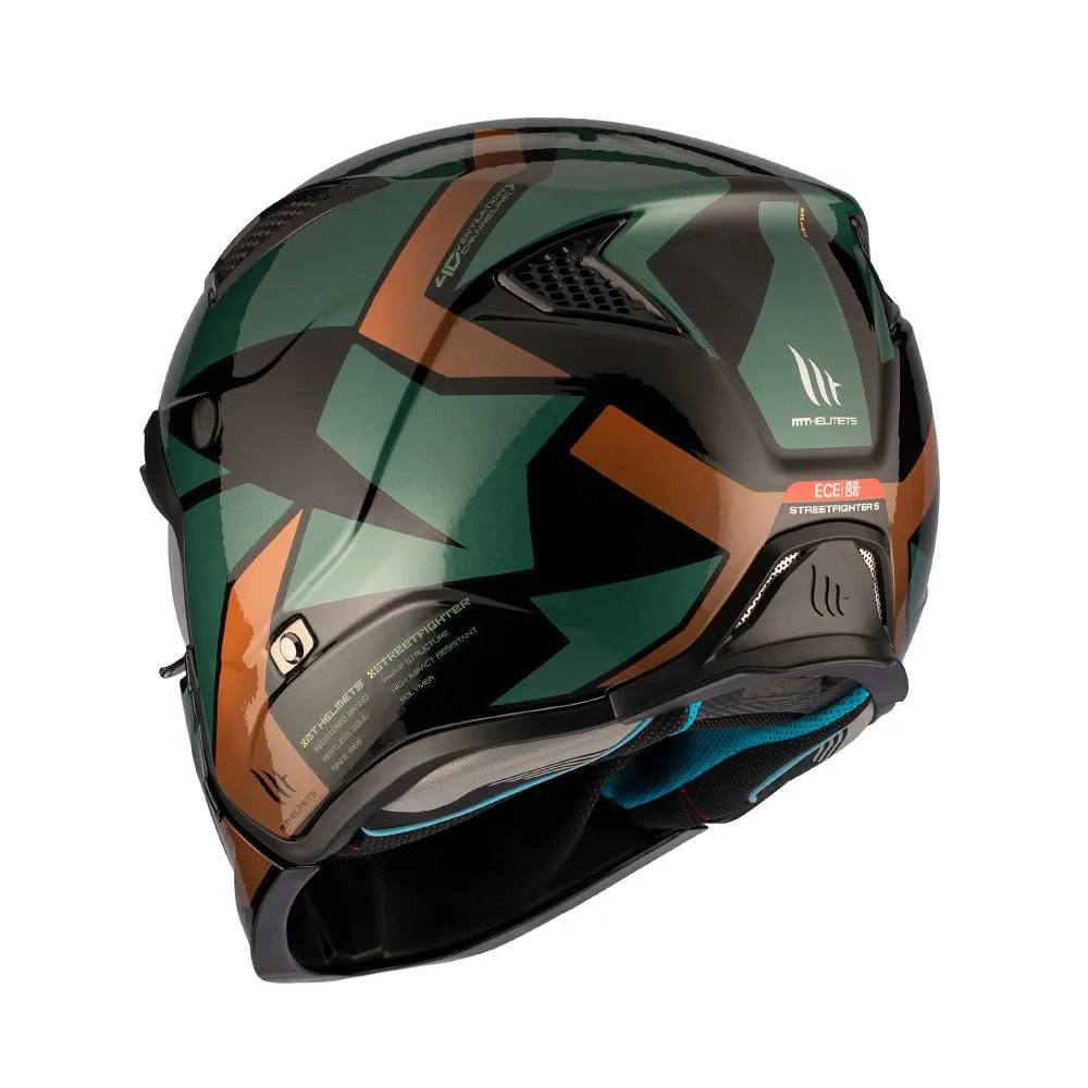 MT Streetfighter SV S P1R A9 Matt Blk Green Gold Off Road Adventure Helmet