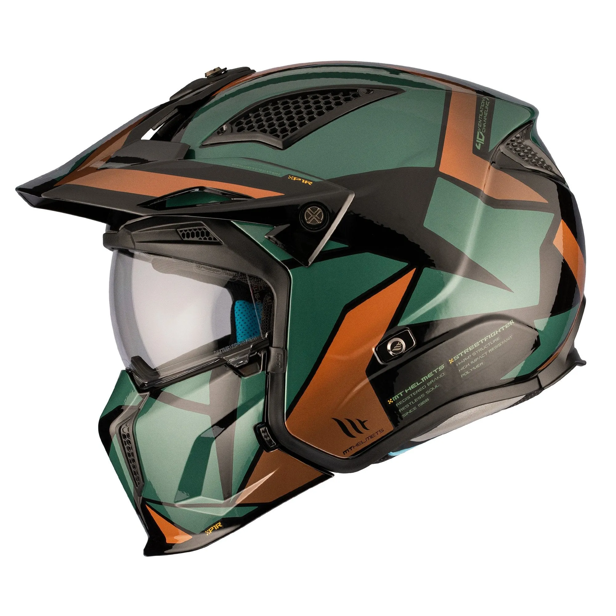 MT Streetfighter SV S P1R A9 Matt Blk Green Gold Off Road Adventure Helmet