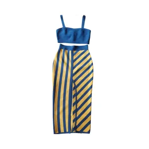 Pre Order:  Blue Cropped Top   Striped Skirt Set