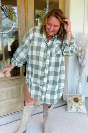 Sage Long Sleeve Check Board Patterned Shirt Dress *FINAL SALE*