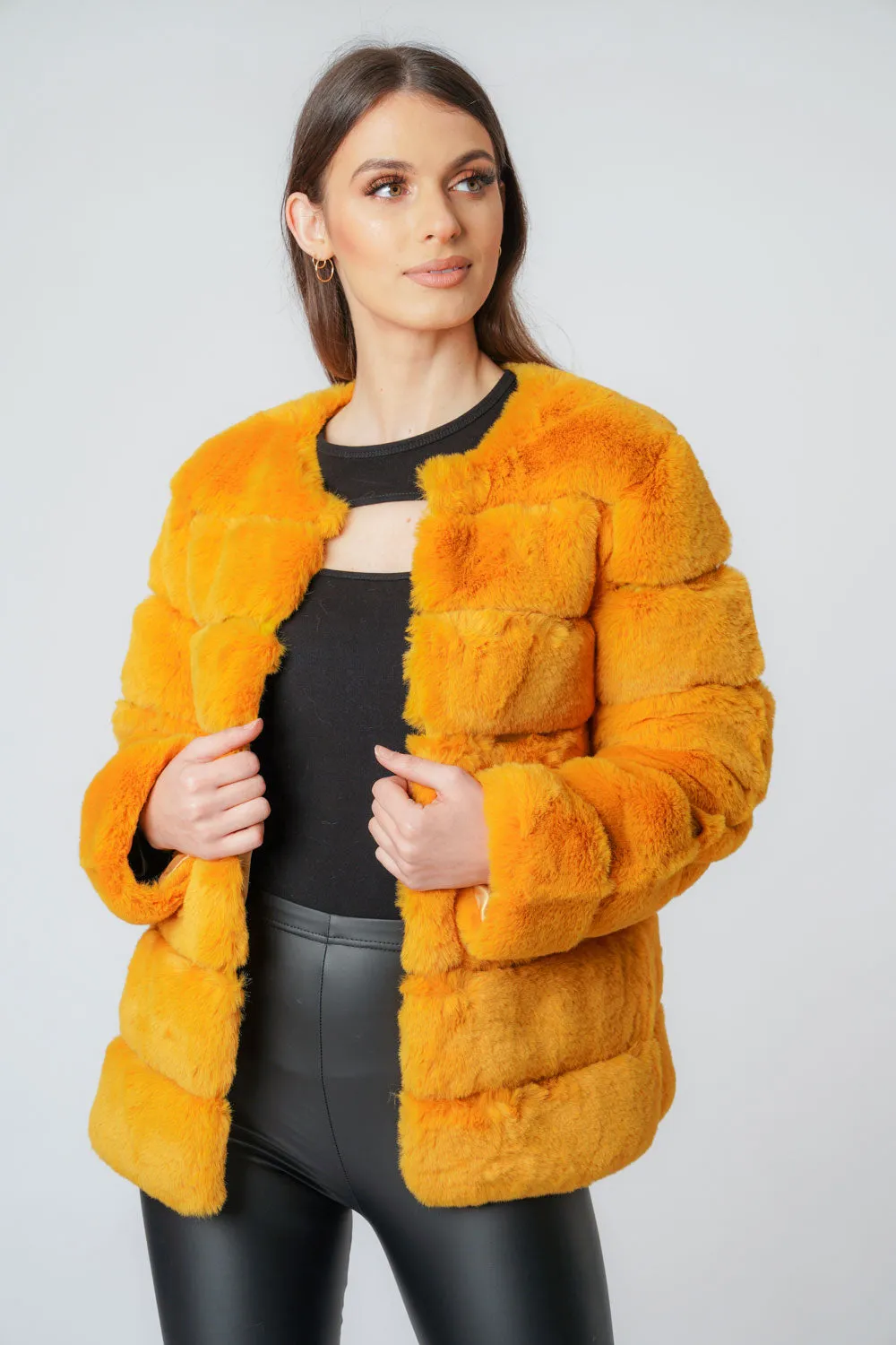 Soft Faux Fur Panel Coat