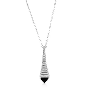 Suzy Levian Sterling Silver Pave White Cubic Zirconia Black Enamel Eiffel Tower Paris Pendant
