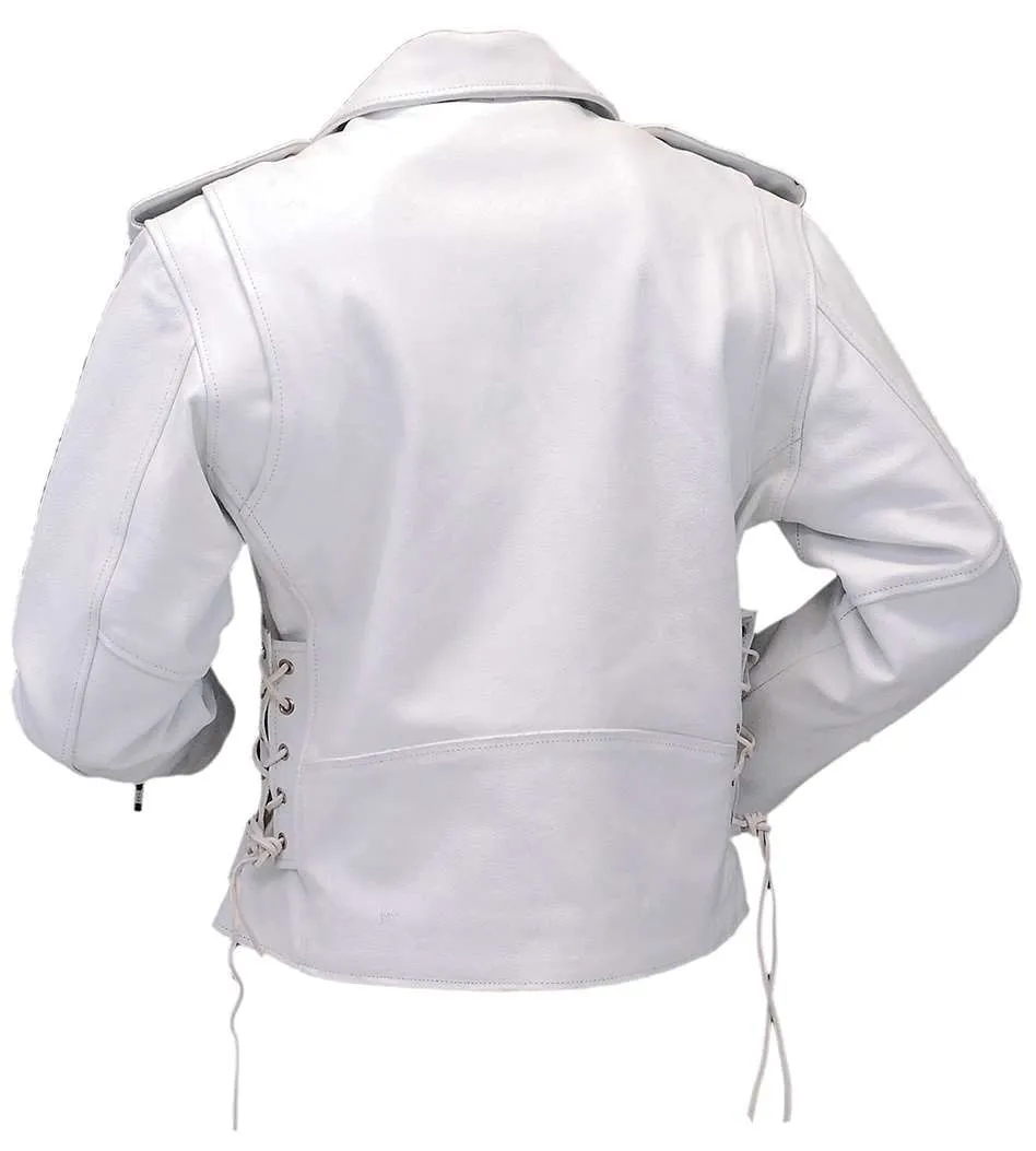 Women's White Leather Motorcycle Jacket w/Side Lace #L6027LW